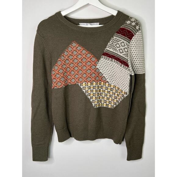 & Other Stories Patchwork Wool Knit Jumper Mixed Print Roundneck Sweater Small - Picture 1 of 8
